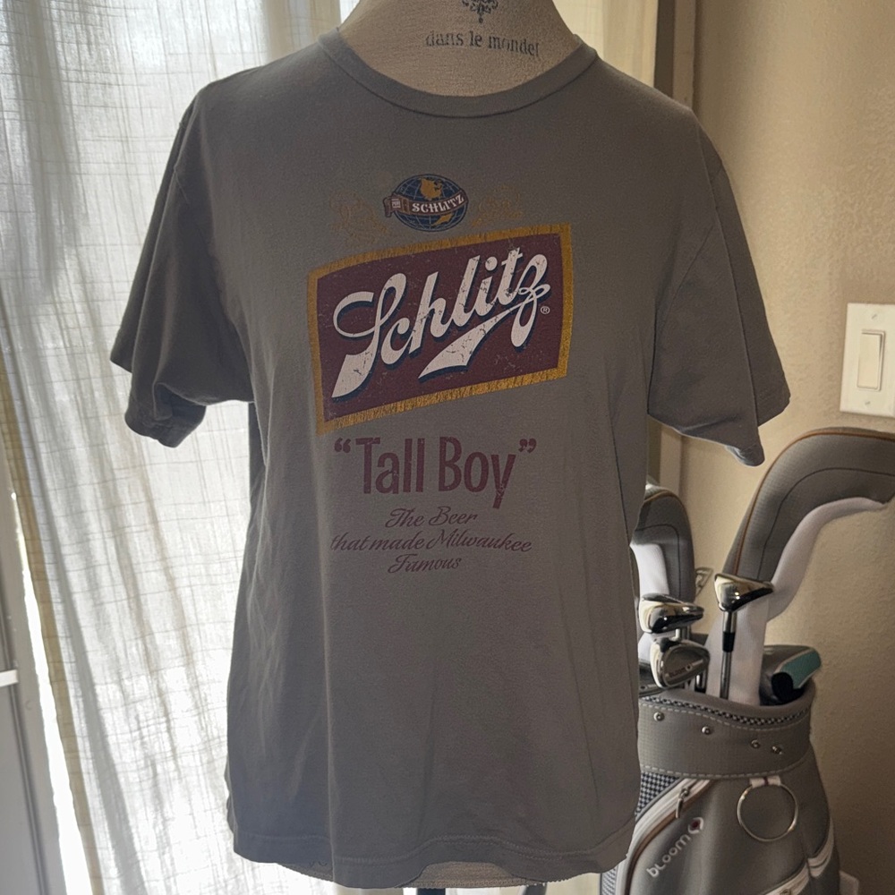 Men’s Vintage Schlitz Beer Tall Boy Gray Maroon Gold White Graphic T-Shirt Small